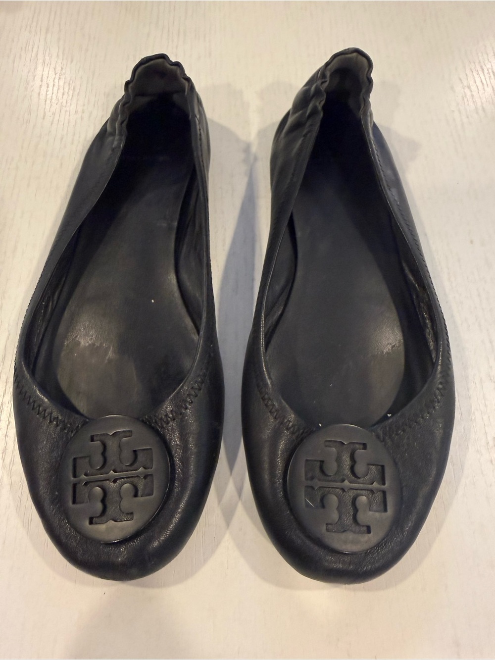 Tory Burch Black Minnie Leather Ballet Flats - Picture 2 of 5